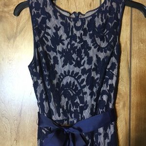 Navy blue lace maxi dress.
